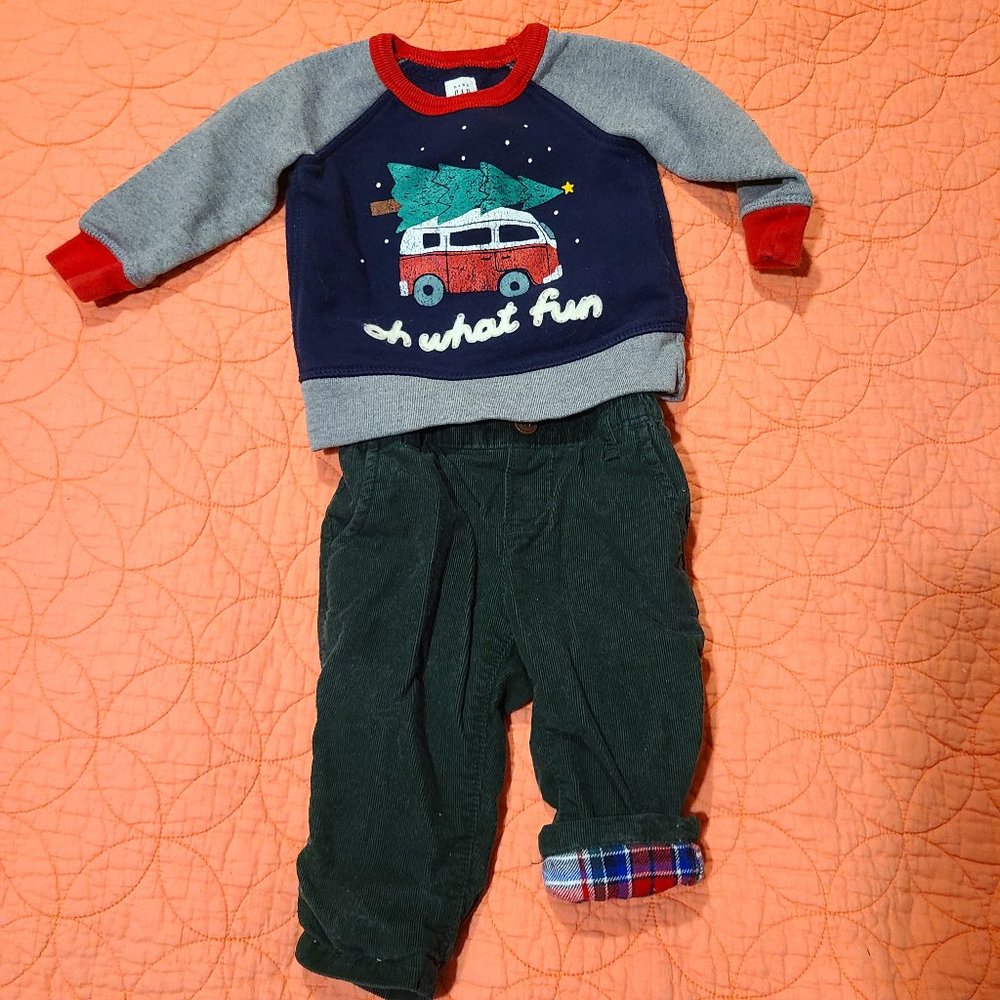 Boy Winter Christmas Outfit Corduroy Lined 6-12 mo